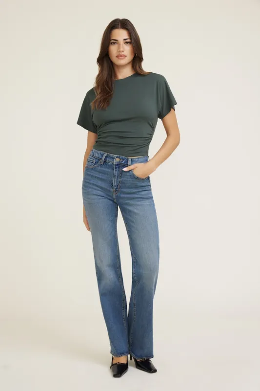 Andrea Shirred Jersey T Shirt - Dynamite - Green - Women Clothing made by Dynamite