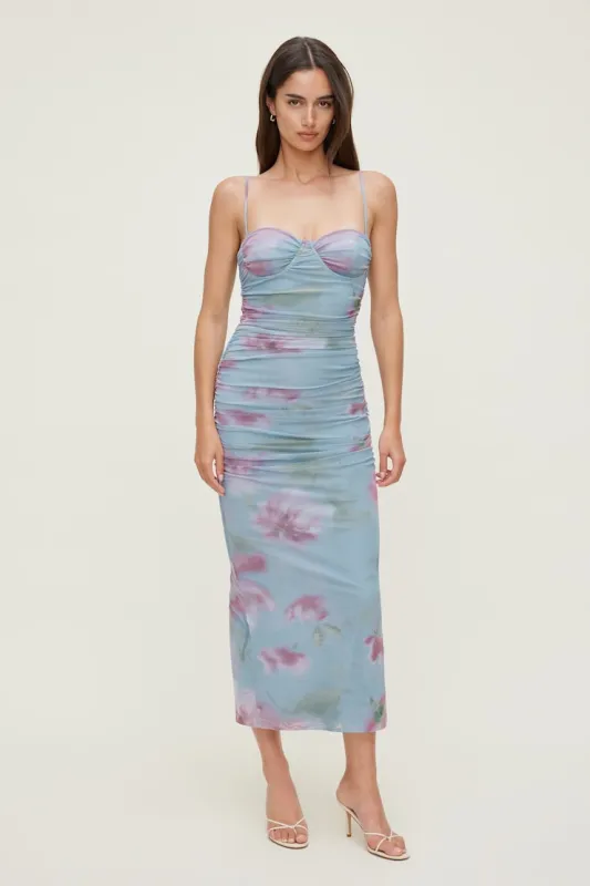 Mona Ruched Mesh Maxi Dress - Dynamite - Blue - Women Clothing made by Dynamite