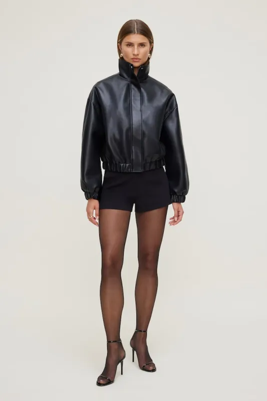 Oversized Faux Leather Bomber Jacket - Dynamite - Black - Women Clothing made by Dynamite