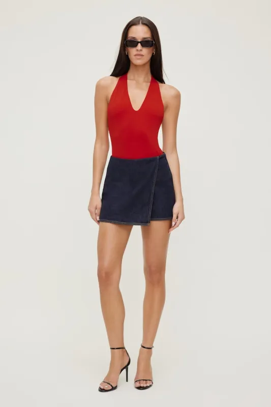 Sculpt Plunge Halter Bodysuit - Dynamite - Red - Women Clothing made by Dynamite