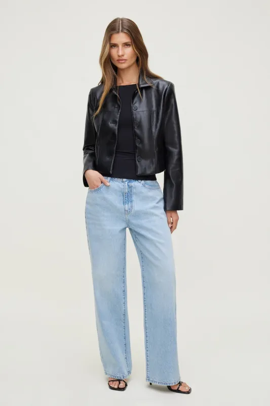 Charlotte Short Faux Leather Jacket - Dynamite - Black - Women Clothing made by Dynamite