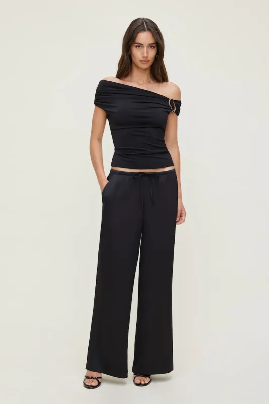 Leo Satin Wide Leg Pants - Dynamite - Black - Women Clothing made by Dynamite