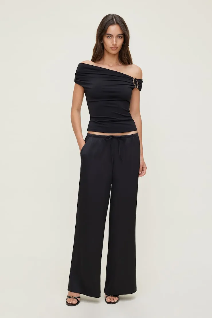 Leo Satin Wide Leg Pants - Dynamite - Black - Women Clothing sold by Dynamite