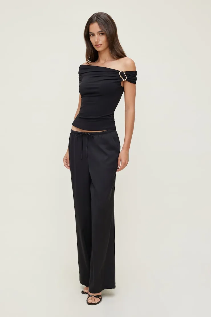 Leo Satin Wide Leg Pants - Dynamite - Black - Women Clothing sold by Dynamite product image thumbnail 3