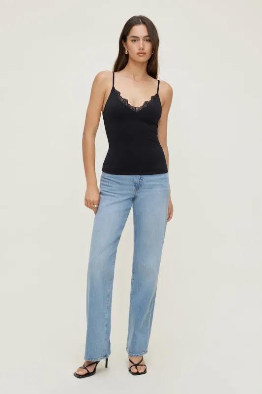 Sculpt Lace Trim Cami Top - Dynamite - Black - Women Clothing made by Dynamite