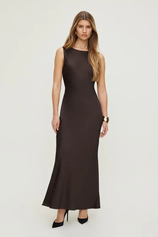 Nora Satin Maxi Slip Dress - Dynamite - Brown - Women Clothing made by Dynamite