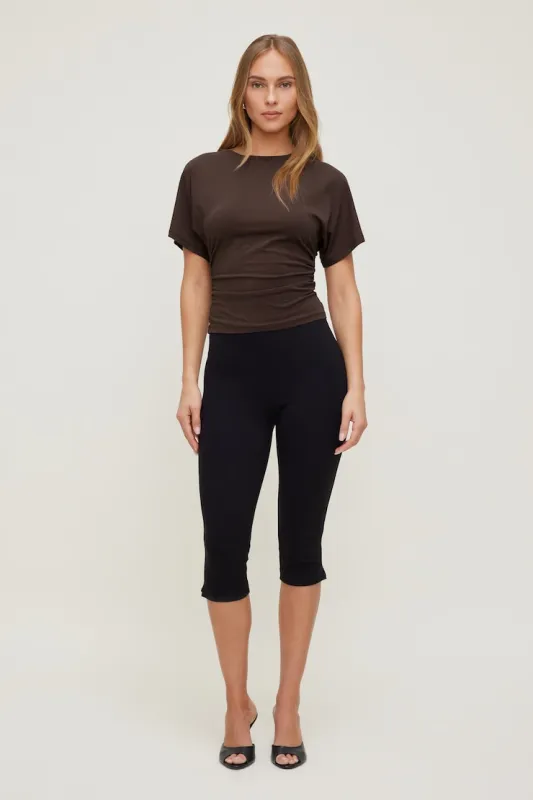 Andrea Shirred Jersey T Shirt - Dynamite - Brown - Women Clothing made by Dynamite
