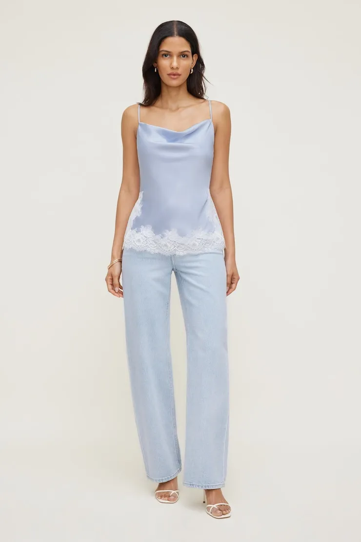 Madi Lace Satin Cami Top - Dynamite - Blue - Women Clothing sold by Dynamite