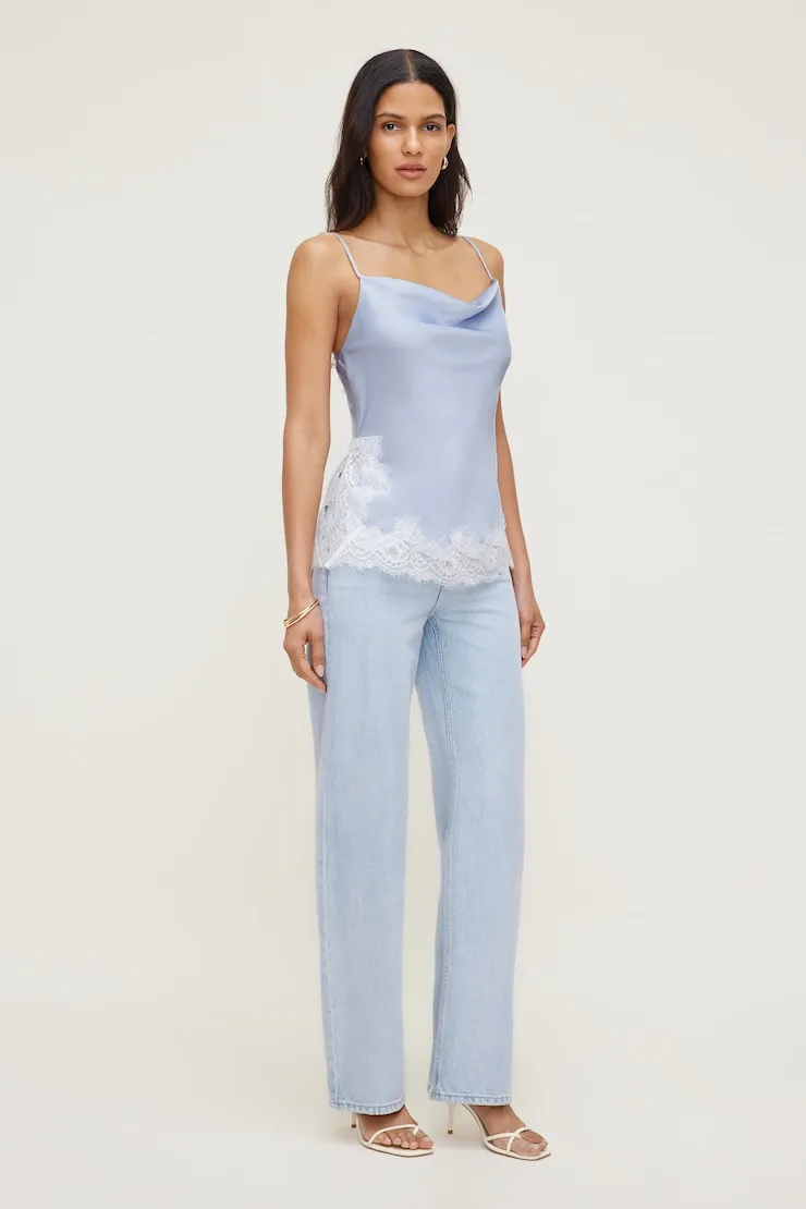 Madi Lace Satin Cami Top - Dynamite - Blue - Women Clothing sold by Dynamite product image thumbnail 3