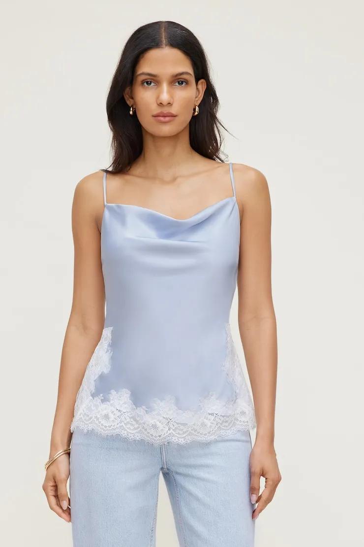 Madi Lace Satin Cami Top - Dynamite - Blue - Women Clothing sold by Dynamite product image thumbnail 4