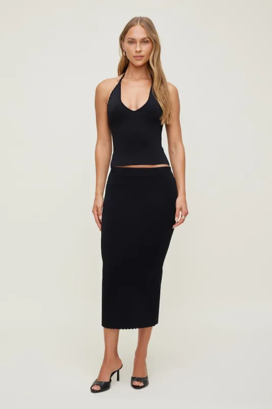 Scallop Trim Maxi Skirt - Dynamite - Black - Women Clothing made by Dynamite