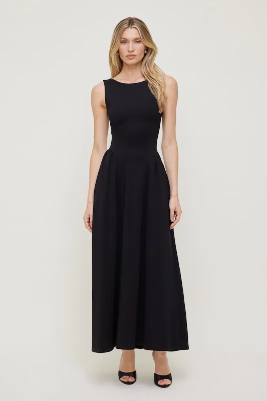 Iris Flared Ponte Maxi Dress - Dynamite - Black - Women Clothing made by Dynamite