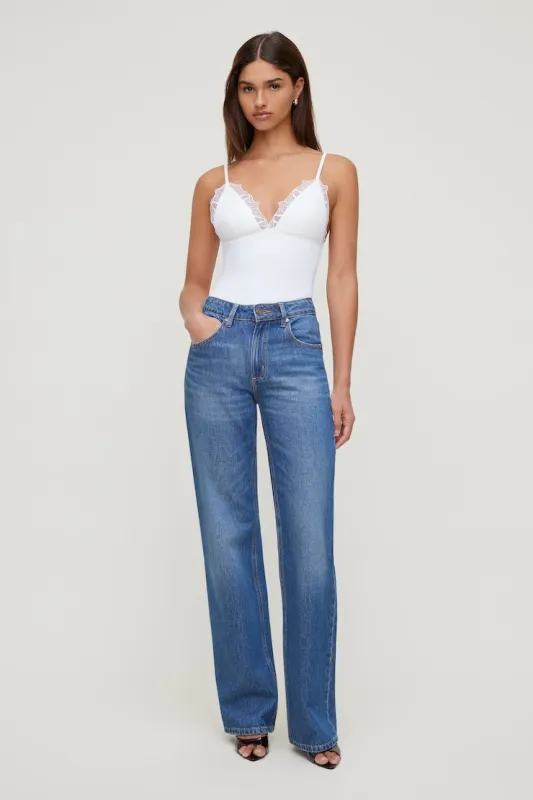 Lace Trim Bodysuit - Dynamite - White - Women Clothing made by Dynamite