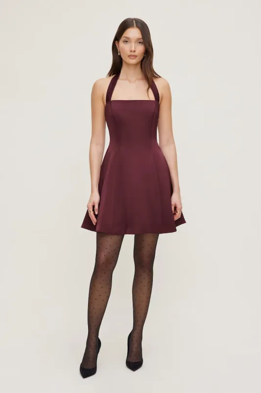 Amaya Satin Halter Mini Dress - Dynamite - Burgundy - Women Clothing made by Dynamite