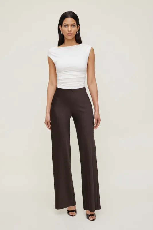 Izzy Wide Leg Satin Pants - Dynamite - Brown - Women Clothing made by Dynamite