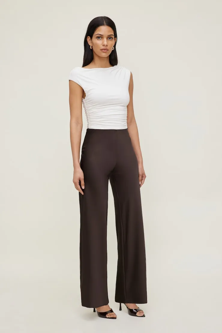 Izzy Wide Leg Satin Pants - Dynamite - Brown - Women Clothing sold by Dynamite product image thumbnail 3