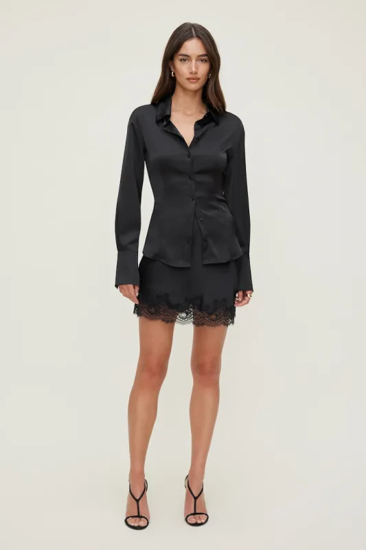 Lace Satin Mini Skirt - Dynamite - Black - Women Clothing made by Dynamite
