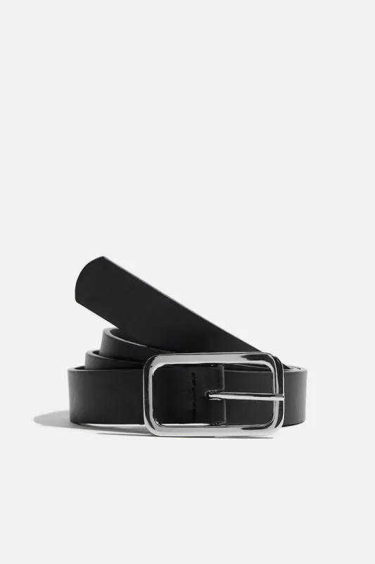 Skinny Round Square Buckle Belt - Dynamite - Black - Women Clothing made by Dynamite