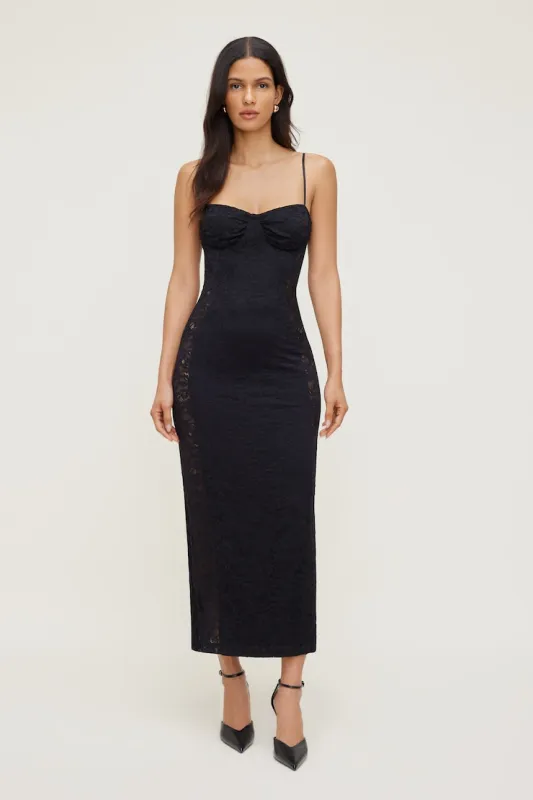 Sheer Side Lace Maxi Dress - Dynamite - Black - Women Clothing made by Dynamite