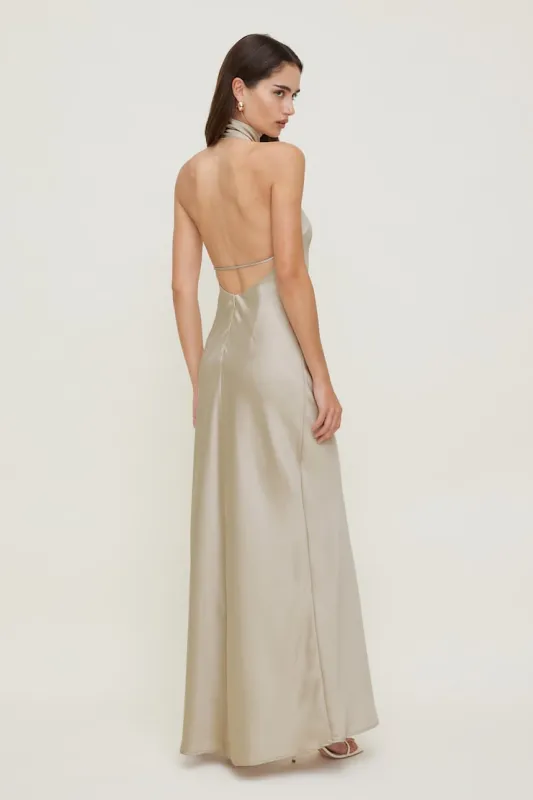 Satin Halter Maxi Dress - Dynamite - Beige - Women Clothing made by Dynamite