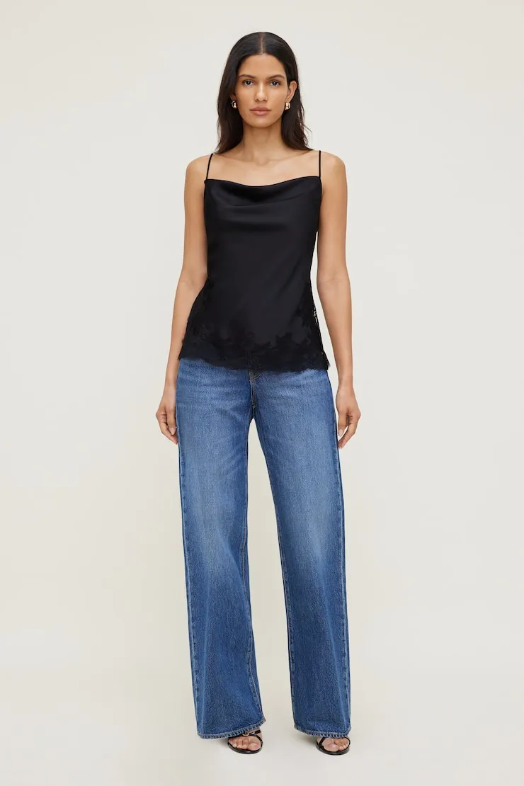 Madi Lace Satin Cami Top - Dynamite - Black - Women Clothing sold by Dynamite