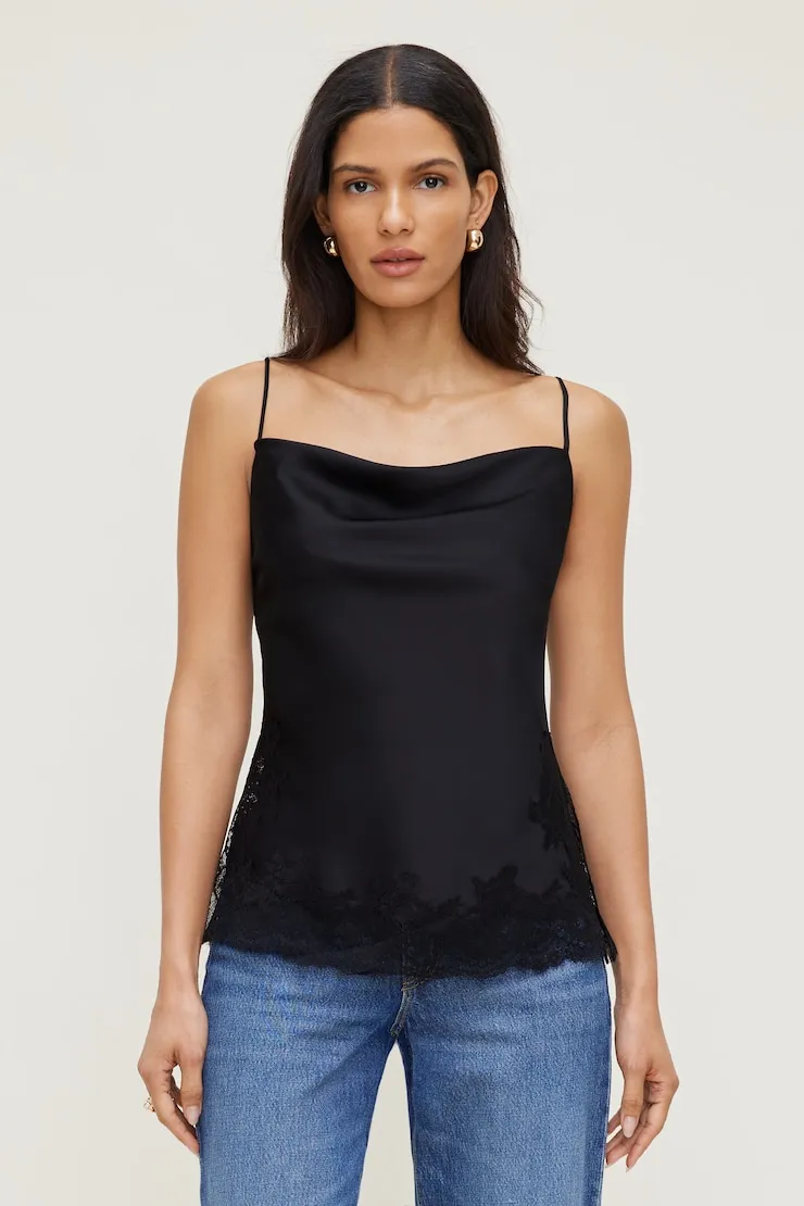 Madi Lace Satin Cami Top - Dynamite - Black - Women Clothing sold by Dynamite product image thumbnail 4
