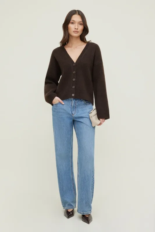 Relaxed V Neck Cardigan - Dynamite - Brown - Women Clothing made by Dynamite