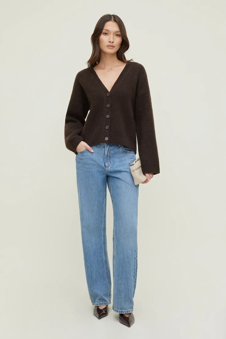 Relaxed V Neck Cardigan - Dynamite - Brown - Women Clothing sold by Dynamite