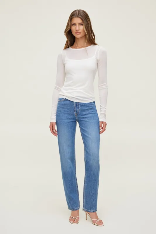 Olivia High Rise Straight Leg Jeans - Dynamite - Blue - Women Clothing made by Dynamite