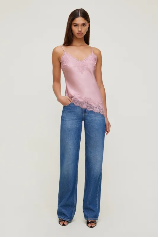 Cassie Asymmetric Lace Satin Cami - Dynamite - Pink - Women Clothing made by Dynamite