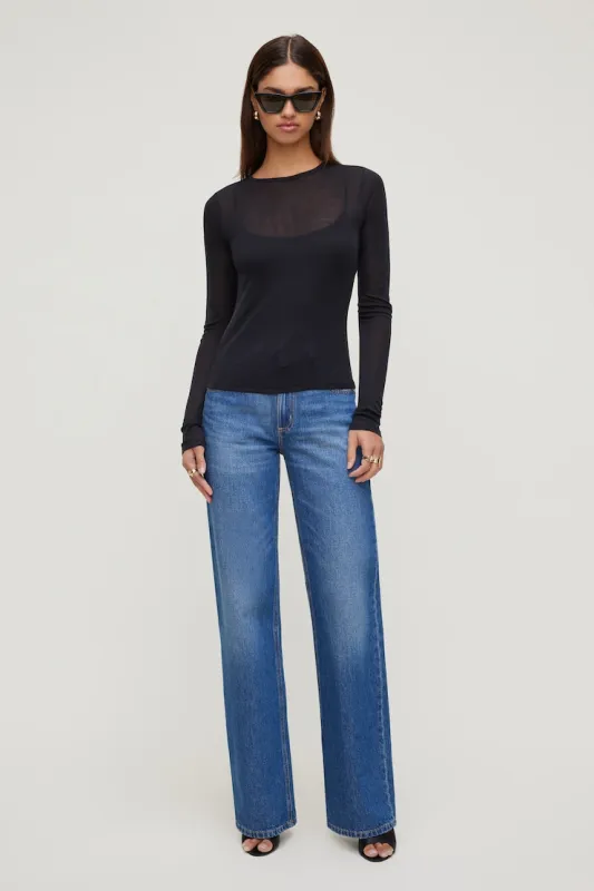 Sheer Layered Cami and Long Sleeve T Shirt - Dynamite - Black - Women Clothing made by Dynamite