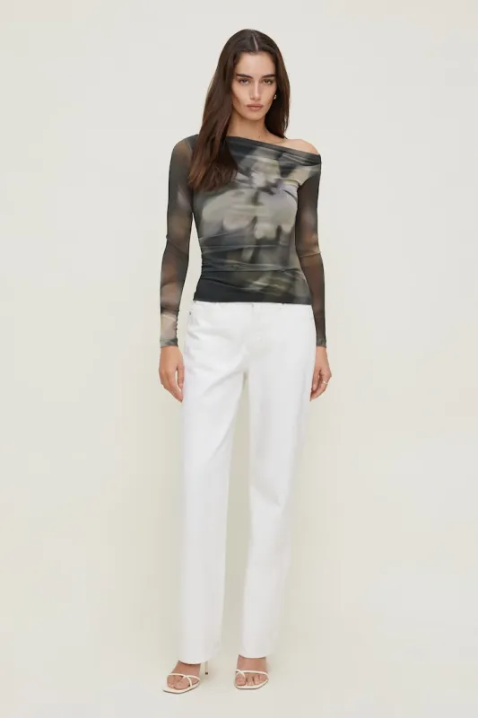 Cleo Printed Mesh Long Sleeve Top - Dynamite - Brown - Women Clothing made by Dynamite