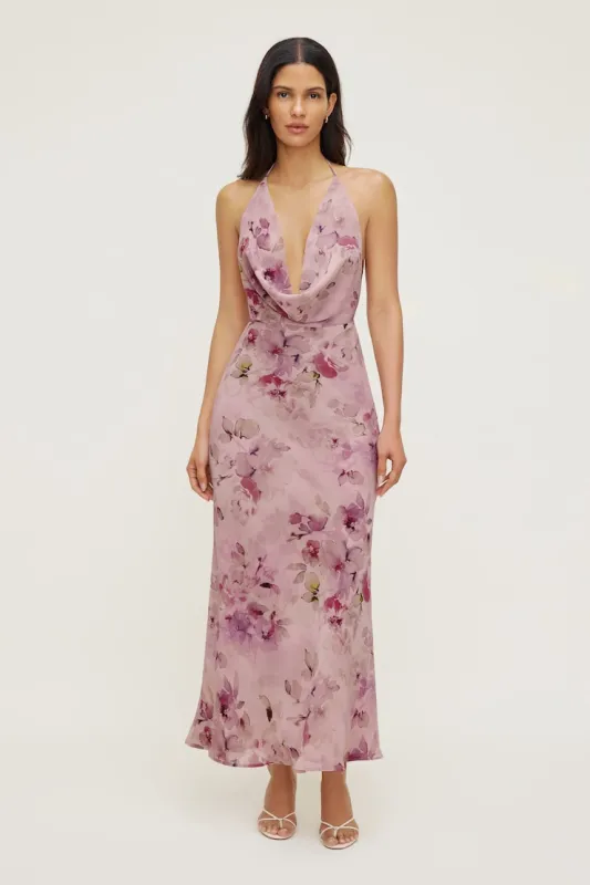 Floral Halter Cowl Neck Maxi Dress - Dynamite - Pink - Women Clothing made by Dynamite