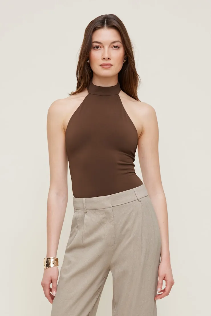 Sculpt Halter Neck Bodysuit - Dynamite - Brown - Women Clothing sold by Dynamite