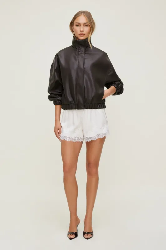 Oversized Faux Leather Bomber Jacket - Dynamite - Brown - Women Clothing made by Dynamite