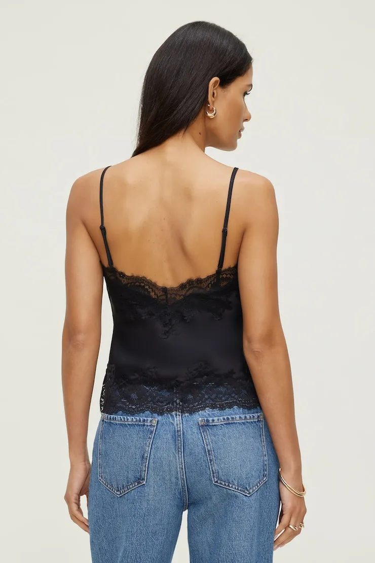 Lace Trim Satin Cami Top - Dynamite - Black - Women Clothing sold by Dynamite product image thumbnail 2