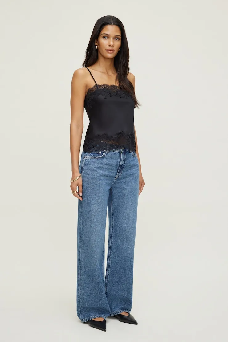 Lace Trim Satin Cami Top - Dynamite - Black - Women Clothing sold by Dynamite product image thumbnail 5