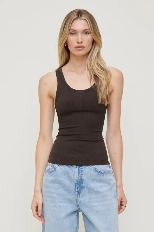 Ellie Ribbed Tank Top - Dynamite - Brown - Women Clothing made by Dynamite