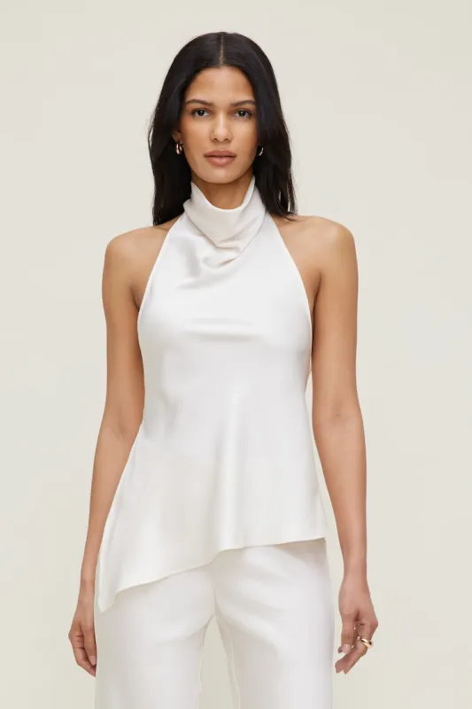 Asymmetric Satin Halter Blouse - Dynamite - Beige - Women Clothing made by Dynamite