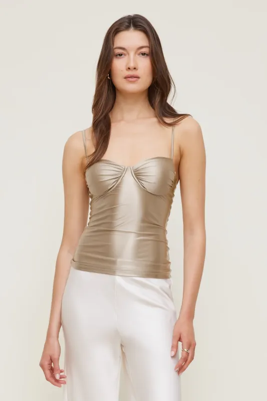 Monet Stretch Satin Top - Dynamite - Beige - Women Clothing made by Dynamite