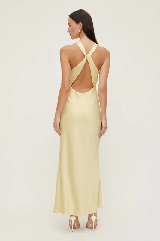 Twist Back Satin Maxi Dress - Dynamite - Yellow - Women Clothing made by Dynamite