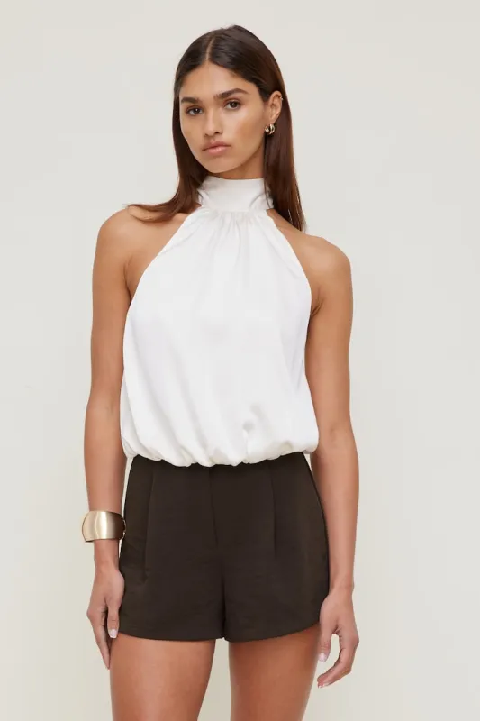 Paloma Bubble Satin Halter Blouse - Dynamite - Beige - Women Clothing made by Dynamite