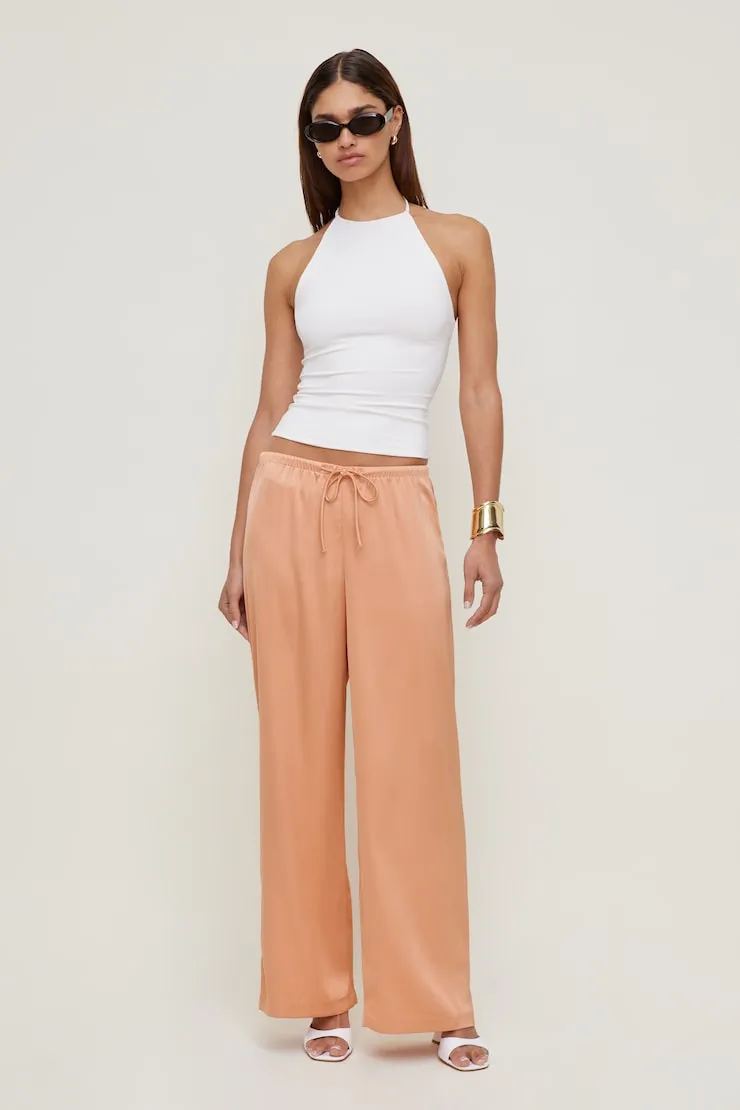 Leo Satin Wide Leg Pants - Dynamite - Orange - Women Clothing sold by Dynamite