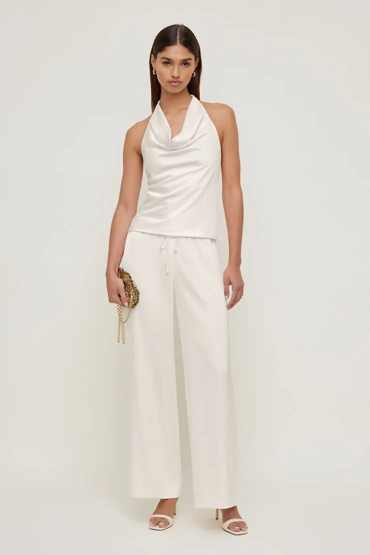 Leo Satin Wide Leg Pants - Dynamite - Beige - Women Clothing sold by Dynamite