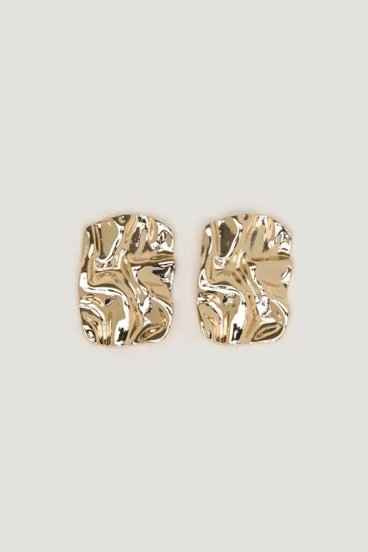 Crumpled Button Earrings - Dynamite - Yellow - Women Clothing made by Dynamite