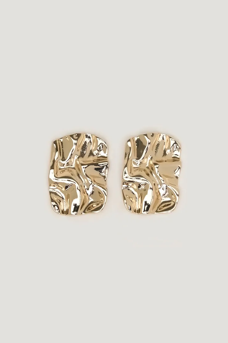 Crumpled Button Earrings - Dynamite - Yellow - Women Clothing sold by Dynamite
