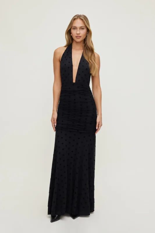 Polka Dot Mesh Maxi Dress - Dynamite - Black - Women Clothing made by Dynamite