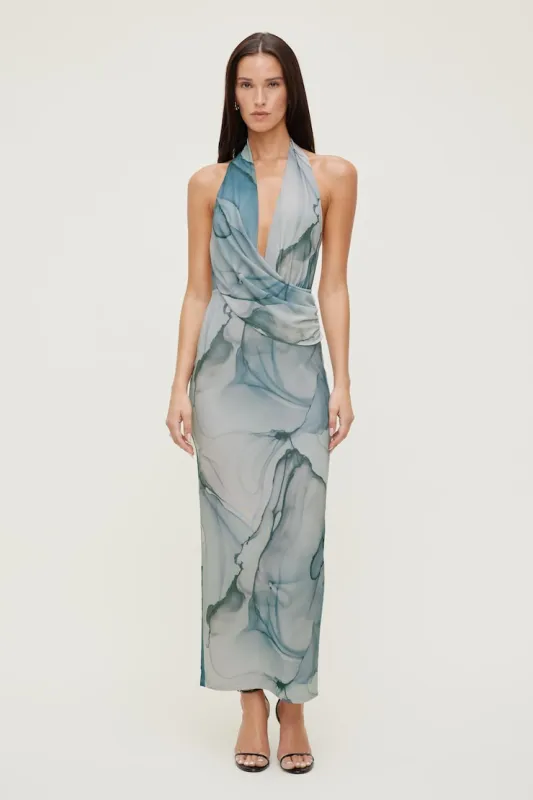 Plunge Mesh Maxi Dress - Dynamite - Blue - Women Clothing made by Dynamite