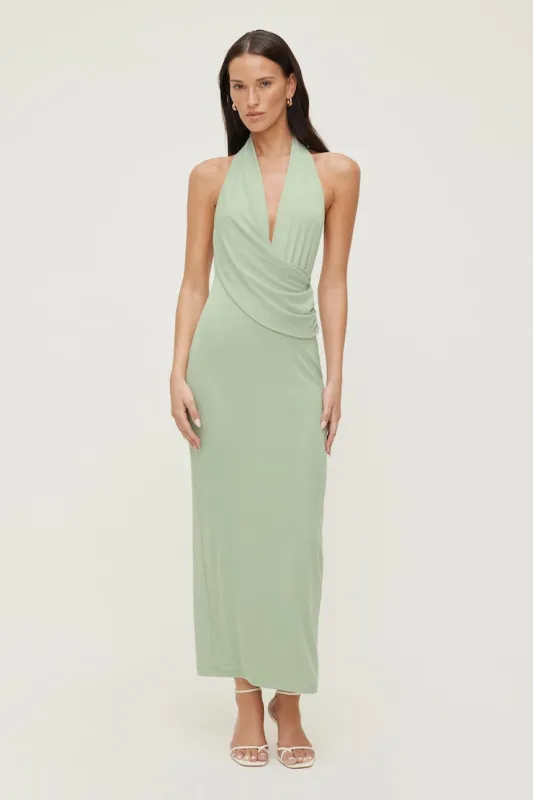 Plunge Mesh Maxi Dress - Dynamite - Green - Women Clothing made by Dynamite