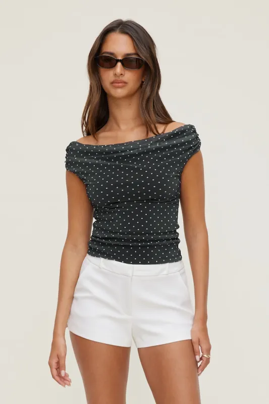 Off Shoulder Mesh Top - Dynamite - Black - Women Clothing made by Dynamite